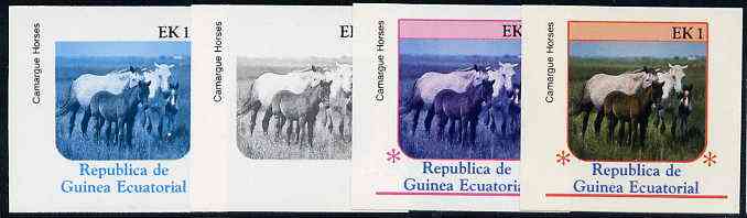 Equatorial Guinea 1976 Horses EK1 (Camargue Horses) set of 4 imperf progressive proofs on ungummed paper comprising 1, 2, 3 and all 4 colours (as Mi 805)