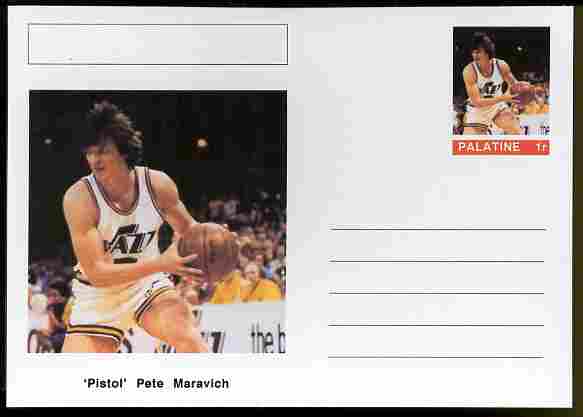 Palatine (Fantasy) Personalities - 'Pistol' Pete Maravich (basketball) postal stationery card unused and fine, stamps on , stamps on  stamps on personalities, stamps on  stamps on sport, stamps on  stamps on basketball