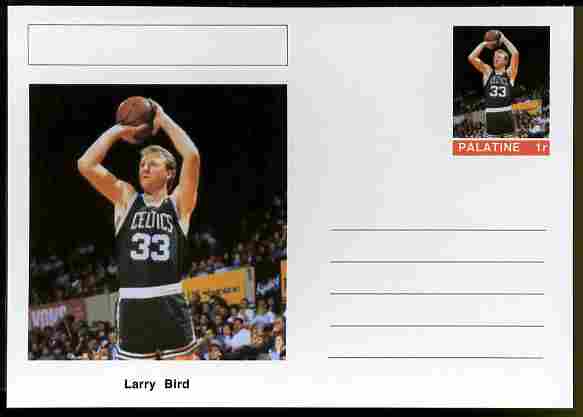 Palatine (Fantasy) Personalities - Larry Bird (basketball) postal stationery card unused and fine, stamps on , stamps on  stamps on personalities, stamps on  stamps on sport, stamps on  stamps on basketball