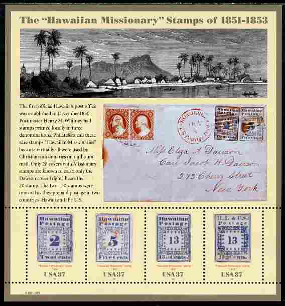 United States 2002 Hawaiian Missionary Stamps perf m/sheet unmounted mint SG MS 4193, stamps on , stamps on  stamps on stamponstamp, stamps on  stamps on stamp on stamp