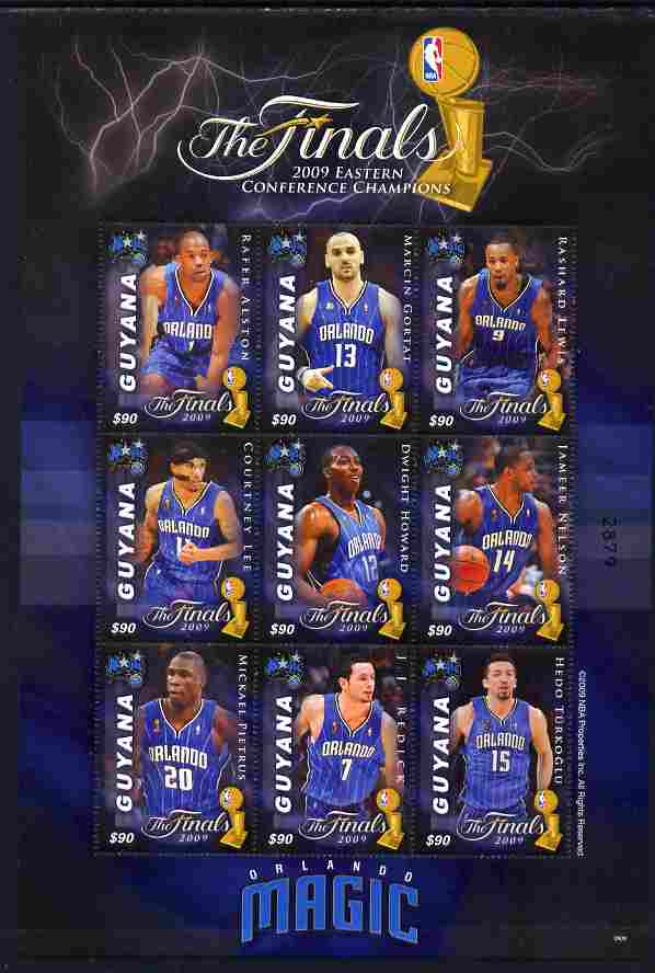 Guyana 2009 Basketball Finals - Orlando Magic perf sheetlet containing 9 values unmounted mint SG 6685-93