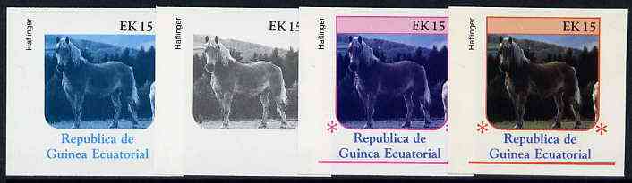 Equatorial Guinea 1976 Horses EK15 (Haflinger) set of 4 imperf progressive proofs on ungummed paper comprising 1, 2, 3 and all 4 colours (as Mi 809), stamps on , stamps on  stamps on animals       horses