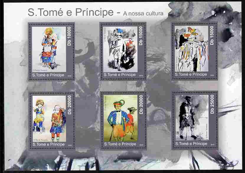 St Thomas & Prince Islands 2010 Culture ofSt Thomas (Paintings) perf sheetlet containing 6 values unmounted mint , stamps on arts, stamps on costumes, stamps on 