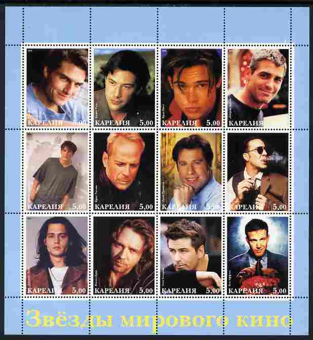 Karjala Republic 2001 Hollywood Actors perf sheetlet containing 12 values unmounted mint, stamps on , stamps on  stamps on personalities, stamps on  stamps on films, stamps on  stamps on cinema, stamps on  stamps on movies