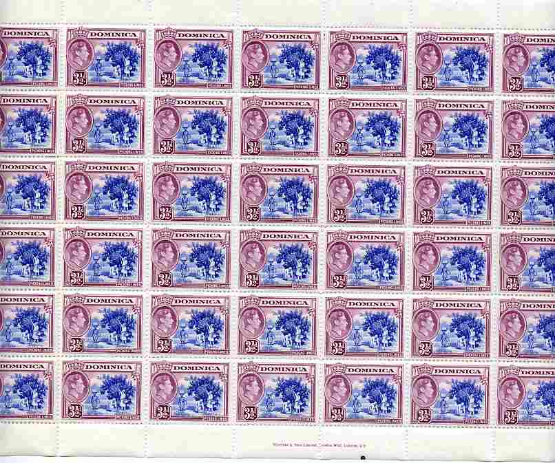 Dominica 1938-47 KG6 3.5d Picking Limes complete folded sheet of 60 unmounted mint SG104a, stamps on , stamps on  kg6 , stamps on limes, stamps on fruit