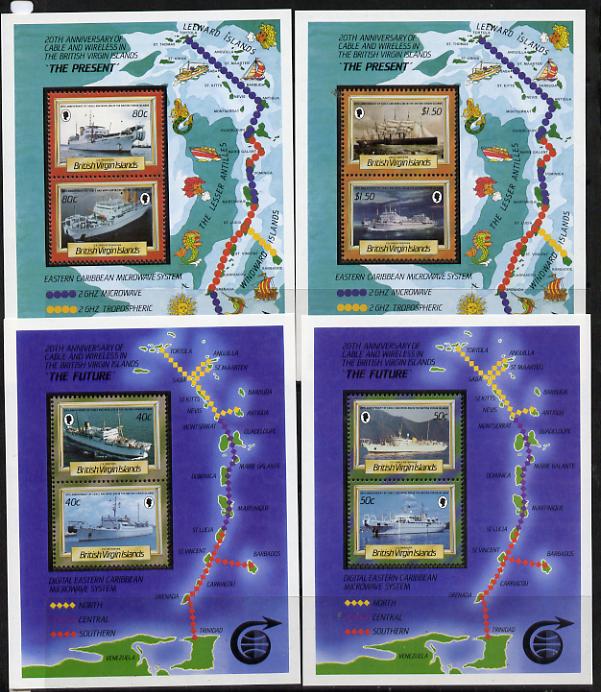 British Virgin Islands 1986 Cable & Wireless (Ships) set of 4 m/sheets unmounted mint, SG MS 623, stamps on , stamps on  stamps on communications, stamps on  stamps on ships, stamps on  stamps on cable