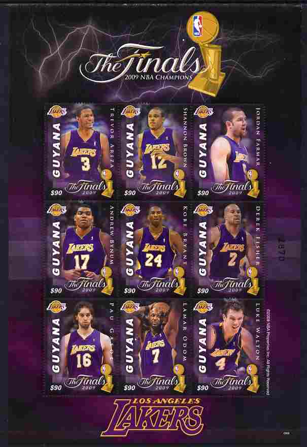Guyana 2009 Basketball Finals - The Lakers perf sheetlet containing 9 values unmounted mint SG 6676-84, stamps on sport, stamps on basketball