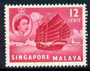 Singapore 1955-59 Hainan Junk 12c unmounted mint, SG 49, stamps on ships, stamps on 