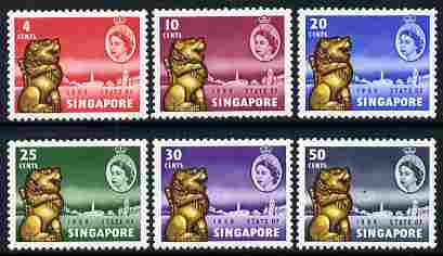 Singapore 1959 New Constitution perf set of 6 unmounted mint, SG 53-8, stamps on lions, stamps on cats