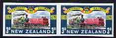 New Zealand 1963 Railway Centenary 3d unmounted mint IMPERF horiz pair (from a single proof sheet) As SG818 , stamps on 