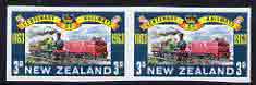 New Zealand 1963 Railway Centenary 3d unmounted mint IMPERF horiz pair (from a single proof sheet) As SG818 , stamps on , stamps on  stamps on new zealand 1963 railway centenary 3d unmounted mint imperf horiz pair (from a single proof sheet) as sg818 