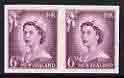 New Zealand 1955-59 QEII 6d purple (large numeral) IMPERF horiz pair on wmkd gummed paper unmounted mint, rare thus, as SG750, stamps on qeii, stamps on 