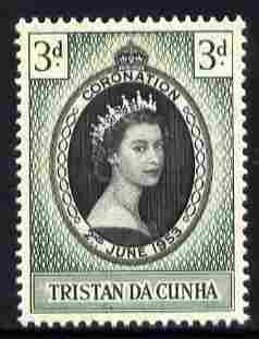 Tristan da Cunha 1953 Coronation 3d unmounted mint SG 13, stamps on coronation, stamps on royalty