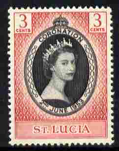St Lucia 1953 Coronation 3c unmounted mint SG 171, stamps on coronation, stamps on royalty