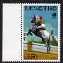 Lesotho 1988 Olympic Games 3m50 Show Jumping the unissued stamp (showing the obsolete Lesotho flag) unmounted mint and rare (see note after SG 842, stamps on , stamps on  stamps on lesotho 1988 olympic games 3m50 show jumping the unissued stamp (showing the obsolete lesotho flag) unmounted mint and rare (see note after sg 842
