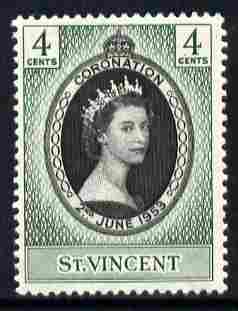 St Vincent 1953 Coronation 4c unmounted mint SG 188, stamps on coronation, stamps on royalty