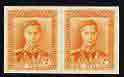 New Zealand 1947-52 KG6 2d orange IMPERF horiz pair on wmk'd gummed paper from single proof sheet, rare thus, as SG680, stamps on , stamps on  kg6 , stamps on 