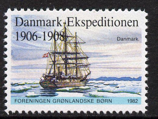 Cinderella - Greenland 1982 label commemorating the 1906-08 Danmark Expedition showing the Danmark unmounted mint*, stamps on , stamps on  stamps on ships    explorers     polar