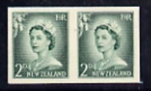 New Zealand 1955-59 QEII 2d bluish-green (large numeral) IMPERF horiz pair on thin card, rare thus, as SG747, stamps on , stamps on  stamps on qeii, stamps on  stamps on 