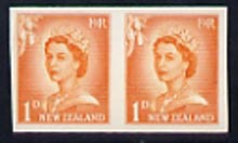 New Zealand 1955-59 QEII 1d orange (large numeral) IMPERF horiz pair on thin card, rare thus, as SG745, stamps on qeii, stamps on 