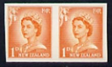 New Zealand 1955-59 QEII 1d orange (large numeral) IMPERF horiz pair on thin card, rare thus, as SG745, stamps on , stamps on  stamps on qeii, stamps on  stamps on 