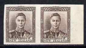 New Zealand 1947-52 KG6 9d purple-brown IMPERF horiz pair on gummed wmk'd paper ex BW archives and extremely scarce thus, as SG685, stamps on , stamps on  kg6 , stamps on 
