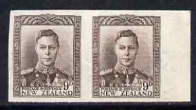 New Zealand 1947-52 KG6 9d purple-brown IMPERF horiz pair on gummed wmk'd paper ex BW archives and extremely scarce thus, as SG685, stamps on , stamps on  stamps on , stamps on  stamps on  kg6 , stamps on  stamps on 