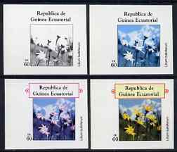 Equatorial Guinea 1977 Flowers EK60 (Lilium bulbiferum) set of 4 imperf progressive proofs on ungummed paper comprising 1, 2, 3 and all 4 colours (as Mi 1219) , stamps on flowers