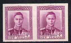 New Zealand 1947-52 KG6 4d bright purple IMPERF horiz pair on gummed wmk'd paper ex BW archives and extremely scarce thus, as SG681, stamps on , stamps on  kg6 , stamps on 