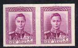 New Zealand 1947-52 KG6 4d bright purple IMPERF horiz pair on gummed wmkd paper ex BW archives and extremely scarce thus, as SG681, stamps on , stamps on  kg6 , stamps on 