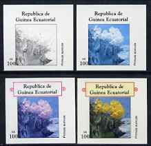 Equatorial Guinea 1977 Flowers EK100 (Primula auricula) set of 4 imperf progressive proofs on ungummed paper comprising 1, 2, 3 and all 4 colours (as Mi 1220) , stamps on flowers