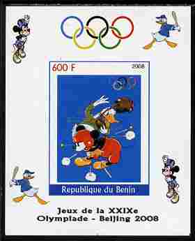 Benin 2008 Beijing Olympics - Disney Characters - American Football imperf individual deluxe sheet unmounted mint. Note this item is privately produced and is offered purely on its thematic appeal, stamps on , stamps on  stamps on disney, stamps on  stamps on olympics, stamps on  stamps on baseball, stamps on  stamps on sport, stamps on  stamps on football