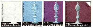 Equatorial Guinea 1976 Chessmen EK8 (Chinese/Burmese Bishop) set of 4 imperf progressive proofs on ungummed paper comprising 1, 2, 3 and all 4 colours (as Mi 959) , stamps on chess