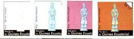 Equatorial Guinea 1976 Chessmen EK15 (German Porcelain King) set of 4 imperf progressive proofs on ungummed paper comprising 1, 2, 3 and all 4 colours (as Mi 960), stamps on , stamps on  stamps on chess     porcelain