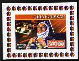 Guinea - Bissau 2007 Ayrton Senna #1 imperf individual deluxe sheet unmounted mint. Note this item is privately produced and is offered purely on its thematic appeal, stamps on , stamps on  stamps on personalities, stamps on  stamps on sport, stamps on  stamps on formula 1, stamps on  stamps on  f1 , stamps on  stamps on racing cars, stamps on  stamps on cars, stamps on  stamps on 