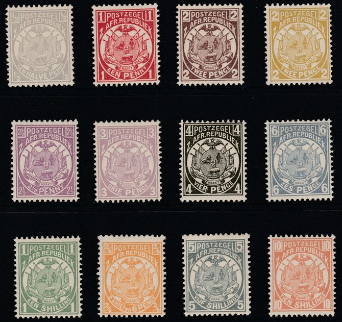 Transvaal 1885-93 General Issue set of 12 values 1/2d to 10s Perf 12.5 unmounted mint probable reprints, SG 175-186 cat £110