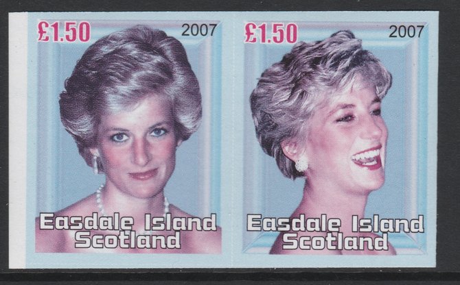 Easdale 2007 Princess Diana A31.50 #4 imperf se-tenant proof pair with yellow ommited (printed in magenta, blue, black & grey only) unmounted mint, stamps on , stamps on  stamps on easdale 2007 princess diana \a31.50 #4 imperf se-tenant proof pair with yellow ommited (printed in magenta, stamps on  stamps on  blue, stamps on  stamps on  black & grey only) unmounted mint