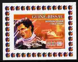 Guinea - Bissau 2007 Ayrton Senna #4 imperf individual deluxe sheet unmounted mint. Note this item is privately produced and is offered purely on its thematic appeal, stamps on , stamps on  stamps on personalities, stamps on  stamps on sport, stamps on  stamps on formula 1, stamps on  stamps on  f1 , stamps on  stamps on racing cars, stamps on  stamps on cars, stamps on  stamps on 