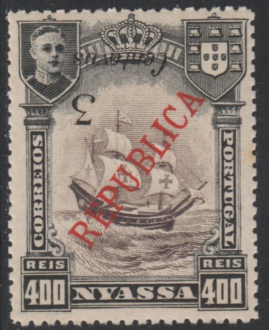 Nyassa Company 1921 Provisional 3c on 400r (Lisbon surcharge) with SURCHARGE INVERTED, unmounted mint