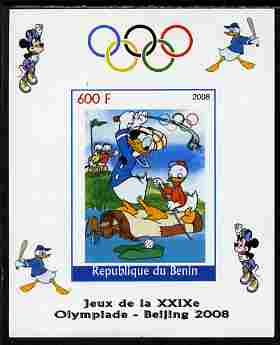 Benin 2008 Beijing Olympics - Disney Characters - Golf imperf individual deluxe sheet unmounted mint, stamps on , stamps on  stamps on disney, stamps on  stamps on olympics, stamps on  stamps on baseball, stamps on  stamps on sport, stamps on  stamps on golf