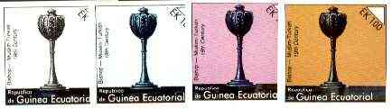 Equatorial Guinea 1976 Chessmen EK100 (Turkish 19th cent Bishop) set of 4 imperf progressive proofs on ungummed paper comprising 1, 2, 3 and all 4 colours (as Mi 963), stamps on chess