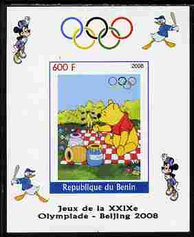 Benin 2008 Beijing Olympics - Disney Characters - Pooh Bear imperf individual deluxe sheet unmounted mint. Note this item is privately produced and is offered purely on its thematic appeal, stamps on , stamps on  stamps on disney, stamps on  stamps on olympics, stamps on  stamps on baseball, stamps on  stamps on sport, stamps on  stamps on bears, stamps on  stamps on bees, stamps on  stamps on honey