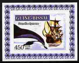 Guinea - Bissau 2007 Dolphins & Tall Ships #2 imperf individual deluxe sheet unmounted mint. Note this item is privately produced and is offered purely on its thematic ap..., stamps on ships, stamps on dolphins.marine life