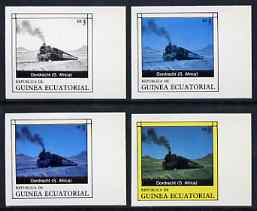 Equatorial Guinea 1977 Locomotives EK3 (S African Dordrecht) set of 4 imperf progressive proofs on ungummed paper comprising 1, 2, 3 and all 4 colours (as Mi 1146) 