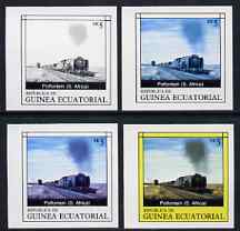 Equatorial Guinea 1977 Locomotives EK5 (S African Portfontein) set of 4 imperf progressive proofs on ungummed paper comprising 1, 2, 3 and all 4 colours (as Mi 1147) , stamps on railways