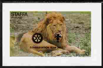 Staffa 2001 Conservation Year with Rotary & Scout Logos overprinted on 1976 Lion imperf souvenir sheet unmounted mint , stamps on , stamps on  stamps on rotary, stamps on  stamps on scouts, stamps on  stamps on cats, stamps on  stamps on lions, stamps on  stamps on 