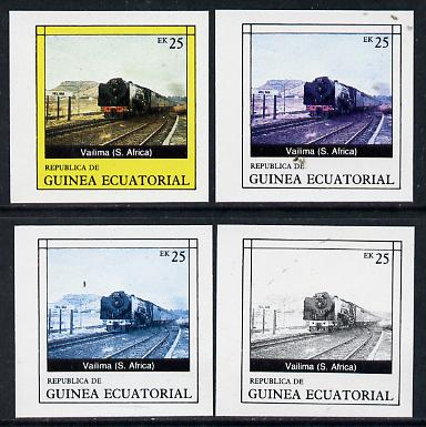 Equatorial Guinea 1977 Locomotives EK25 (S African Vailima) set of 4 imperf progressive proofs on ungummed paper comprising 1, 2, 3 and all 4 colours (as Mi 1149) , stamps on , stamps on  stamps on railways