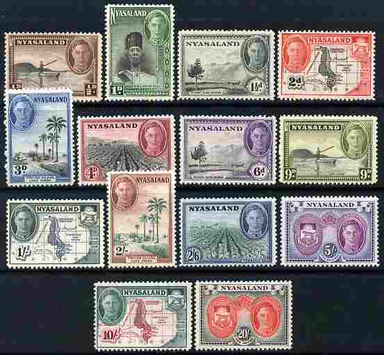 Nyasaland 1945 KG6 definitive set complete 14 values 1/2d to 20s unmounted mint, SG 145-57 , stamps on , stamps on  kg6 , stamps on 