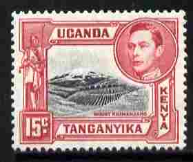 Kenya, Uganda & Tanganyika 1938-54 KG6 Mt Kilimanjaro 15c black & rose-red P13.75 x 13.25 unmounted mint SG137a