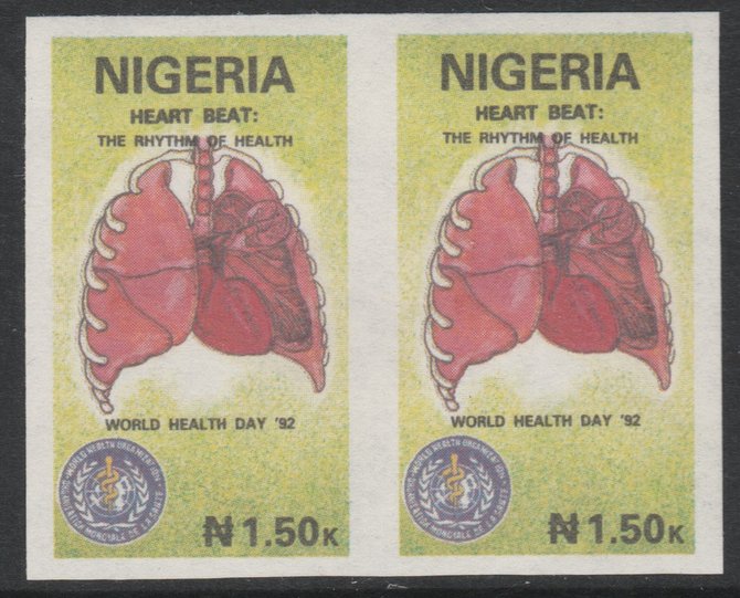 Nigeria 1992 World Health Day (Heart) 1n50 imperf pair unmounted mint as SG 627